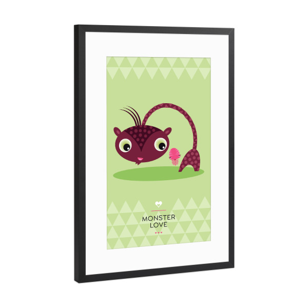 Poster mit Rahmen Schwarz (Metallic) "Pingpong und Isi" artboxONE - Für Kinder - Monster,Freundschaft,Freunde,Friends,Kinderzimmer