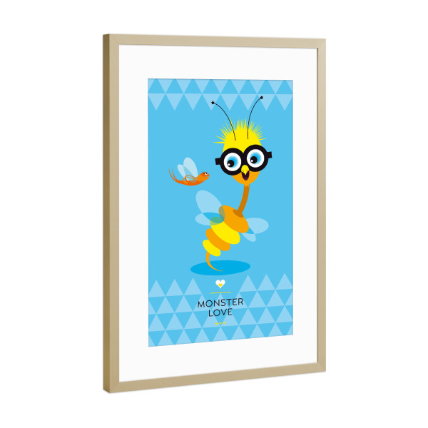 Poster mit Rahmen Gold "Trilda und Summ" artboxONE - Für Kinder - Monster,Freundschaft,Freunde,Friends,Kinderzimmer,Biene,Für kinder
