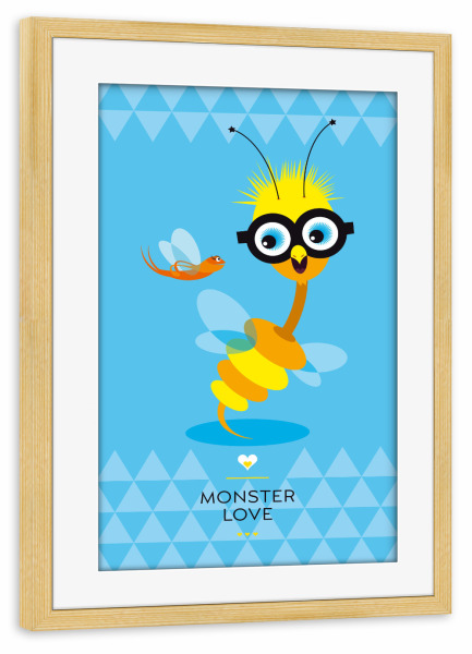 Poster mit Rahmen kiefer "Trilda und Summ" artboxONE - Für Kinder - Monster,Freundschaft,Freunde,Friends,Kinderzimmer,Biene,Für kinder