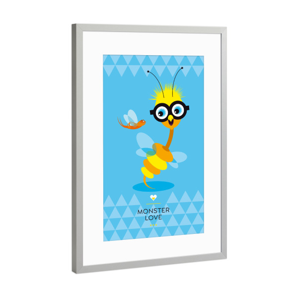 Poster mit Rahmen Silber "Trilda und Summ" artboxONE - Für Kinder - Monster,Freundschaft,Freunde,Friends,Kinderzimmer,Biene,Für kinder
