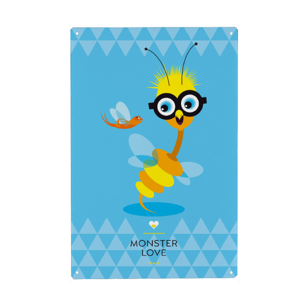 Metall Poster "Trilda und Summ" artboxONE - Für Kinder - Monster,Freundschaft,Freunde,Friends,Kinderzimmer,Biene,Für kinder - Blechschild