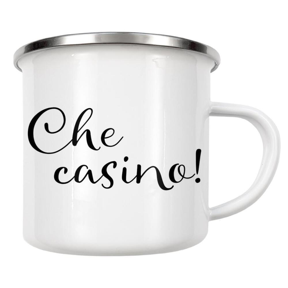 Emaille Tasse "Was für ein Durcheinander" artboxONE - Typografie,Schwarzweiß,Lustig