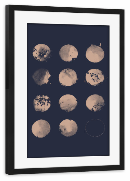 Poster mit Rahmen schwarz "Zwölf Monde" artboxONE - Tiere,Abstrakt,Illustration - Monde,Zwölf,Rund,Kreise,Kreis,Muster