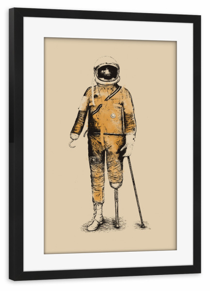 Poster mit Rahmen schwarz "Astropirat" artboxONE - Abstrakt,Illustration,Retro - Astronaut,Invalide,Gebrochenes,Bein,Haken