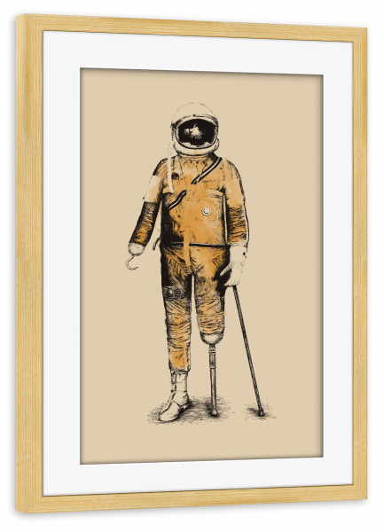 Poster mit Rahmen kiefer "Astropirat" artboxONE - Abstrakt,Illustration,Retro - Astronaut,Invalide,Gebrochenes,Bein,Haken