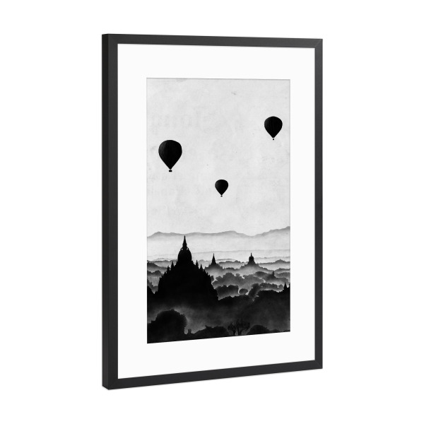 Poster mit Rahmen Schwarz (Metallic) "Aurora Rakete" artboxONE - Abstrakt,Schwarzweiß