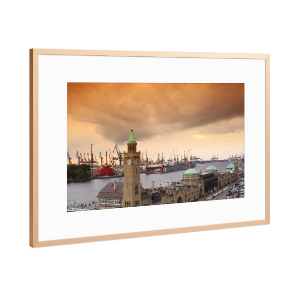 Poster mit Rahmen Kupfer "Hamburger Hafen Romantik" artboxONE - Städte / Hamburg - Landungsbrücken,Elbe,Hafen,Hamburg hafen