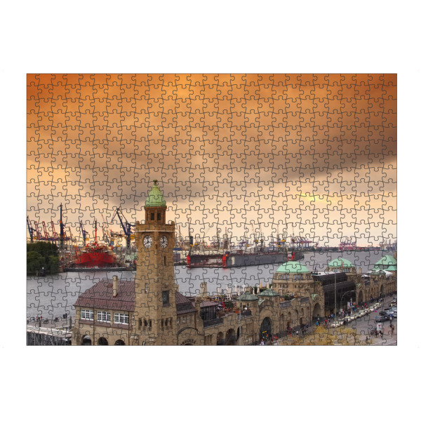 Puzzle Ravensburger "Hamburger Hafen Romantik" artboxONE - Städte / Hamburg - Landungsbrücken,Elbe,Hafen,Hamburg hafen - Bild Landungsbrücken