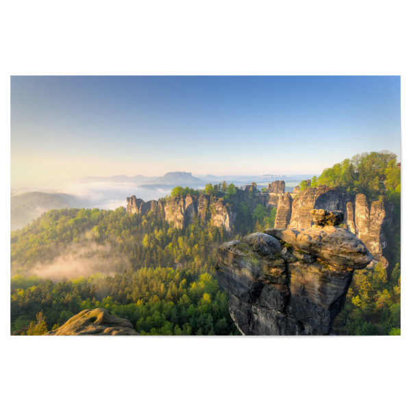 Poster "Basteibrücke Romantik" artboxONE - Natur,Reise - Mountain,Nature,Getaway,Stones,Baum,Tree,Clouds,Wolken,Sky,Himmel,Romantik,Romantic