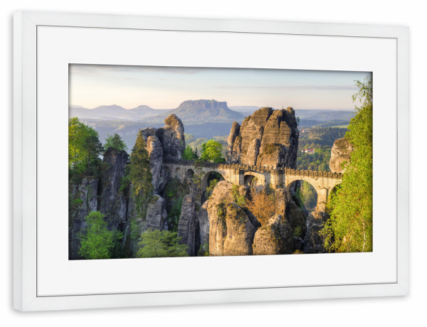 Poster mit Rahmen weiß "Basteibrücke Romantik 2" artboxONE - Natur,Reise