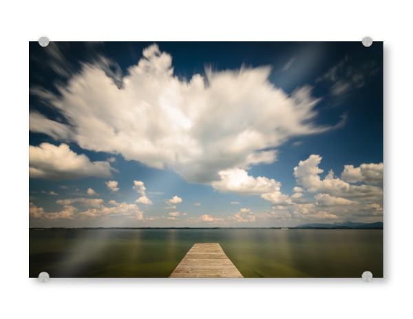 Acrylglasbild "ChiemseeMorgen 2" artboxONE - Natur,Reise - See,Nature,Getaway,Stones,Lake,Water,Clouds,Wolken,Sky,Himmel,Romantik,Wasser,Romantic