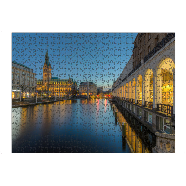 Puzzle Ravensburger "Hamburg Rathaus und Alsterarkaden Hamburg" artboxONE - Städte / Hamburg