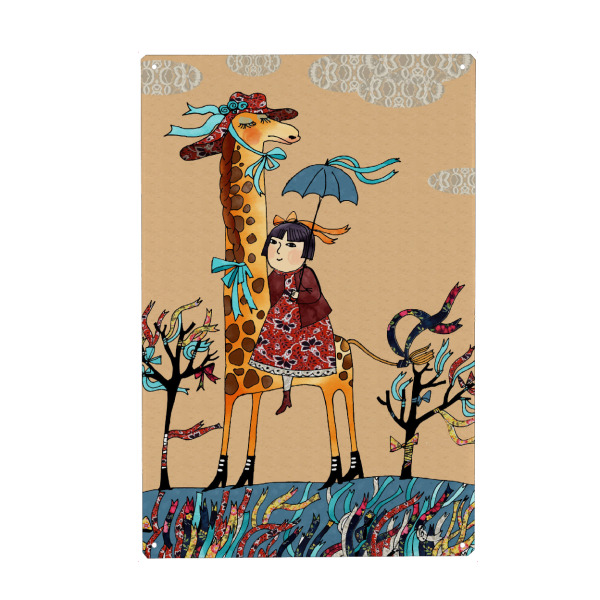 Holzbild "Giraffe Mädchen" artboxONE - Für Kinder