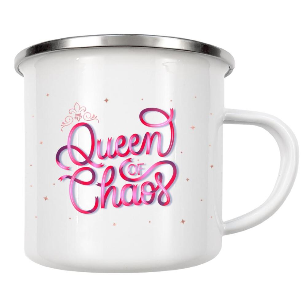 Emaille Tasse "Queen of Chaos with a Crown" artboxONE - Typografie,Menschen,Lustig