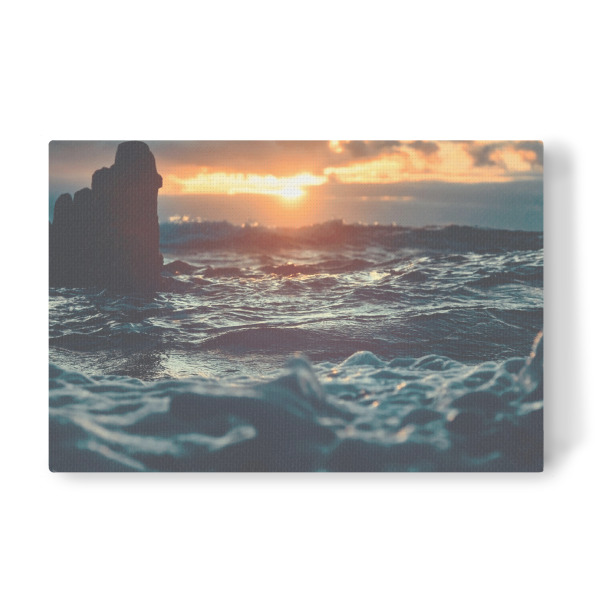 Leinwandbild "Sonnenuntergang" artboxONE - Natur,Reise,Reise / Strand und Meer - Felsen,Brandung,Wolken,Sonne,Abend,Sturm,Stürmisch