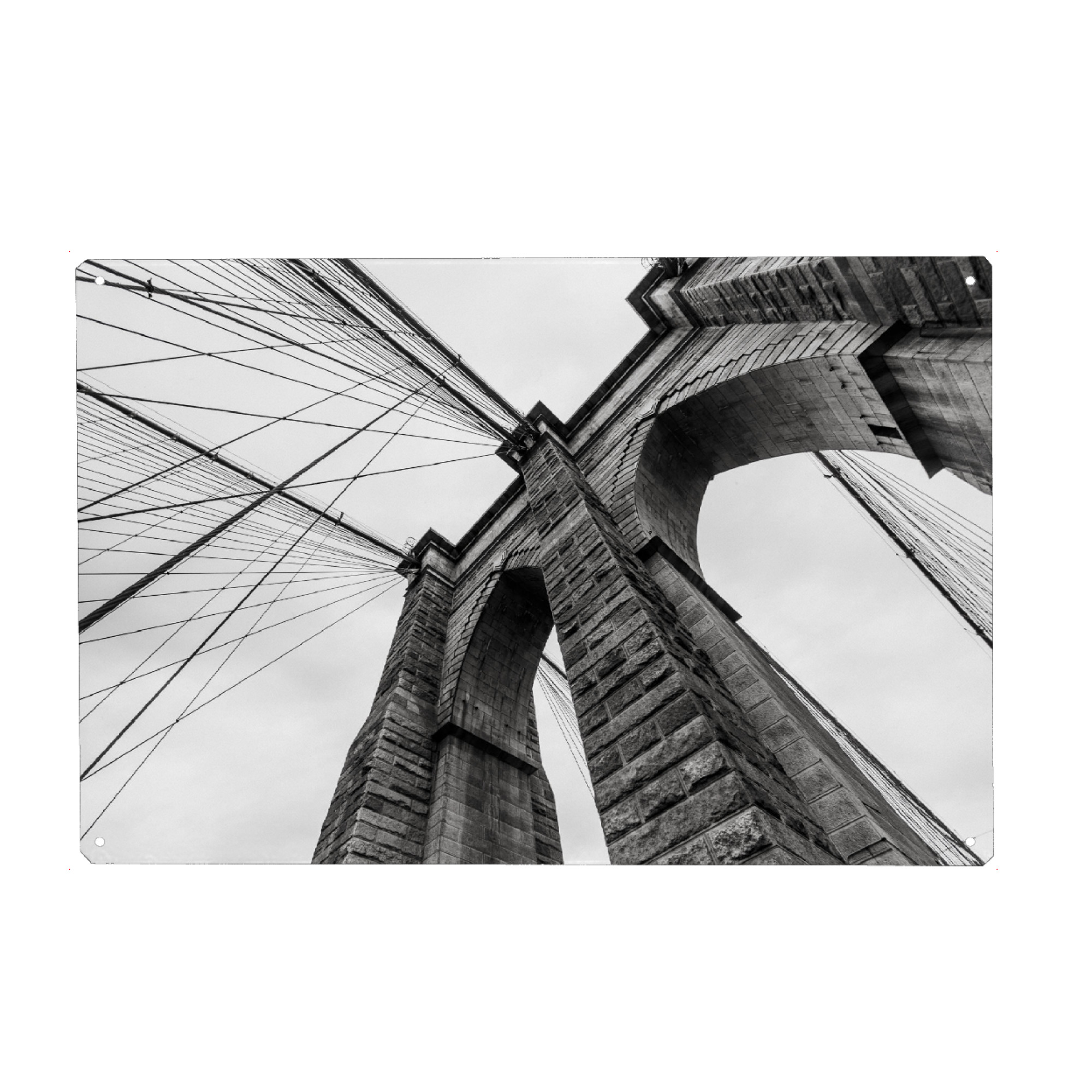 Holzbild "Stein und Stahl" artboxONE - Städte / New York - Brooklyn bridge,Holz,Verwitterung,Brücke,Usa,Amerika,Staaten,Froschperspektive,Halten,Stein