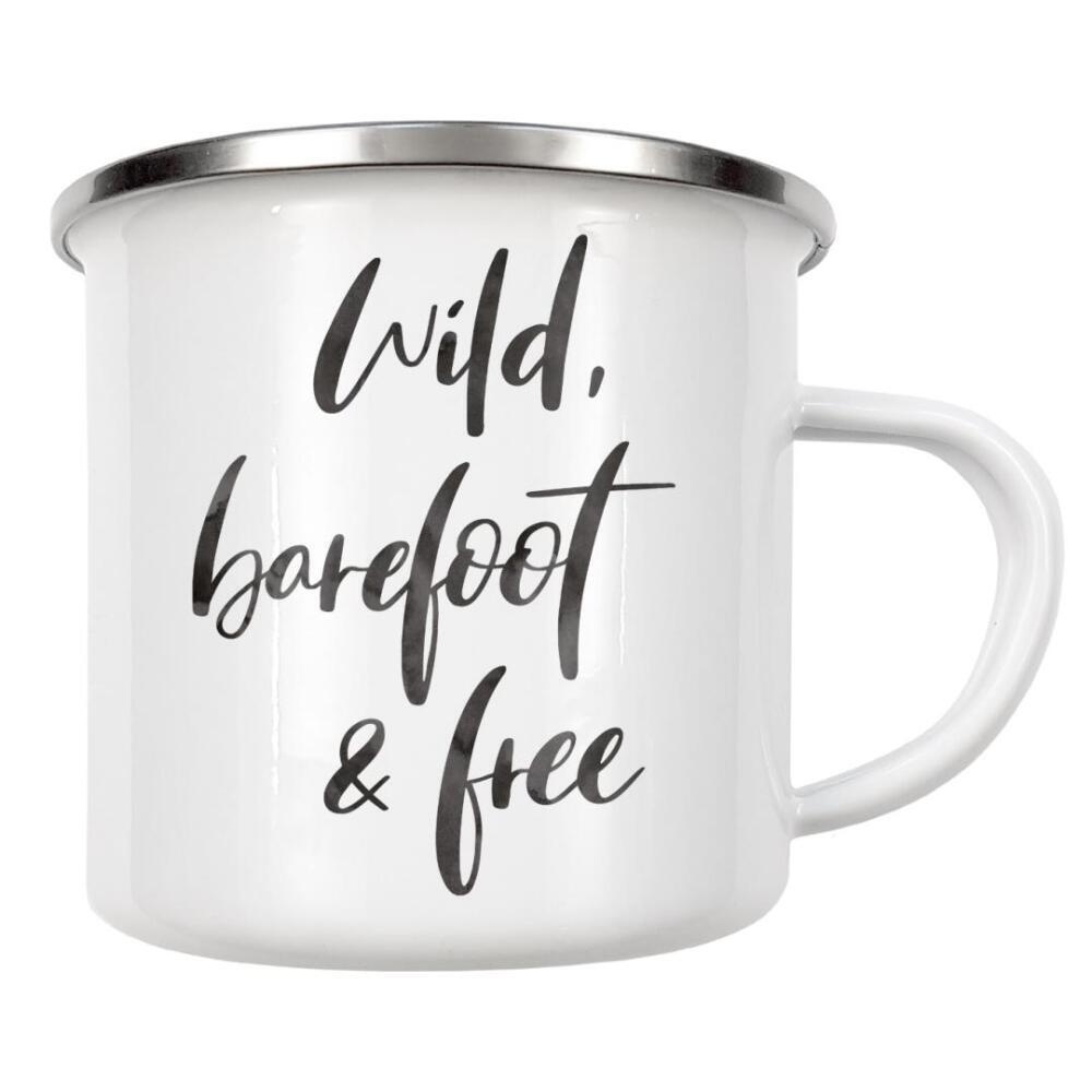 Emaille Tasse "Wild, barefoot & free" artboxONE - Typografie,Natur,Fashion,Für Mama