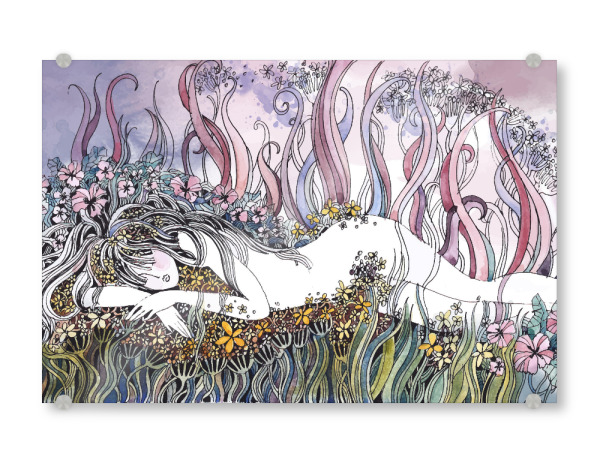 Acrylglasbild "Abendrot" artboxONE - Floral - Schlafen,Blüten,Blumen,Frau