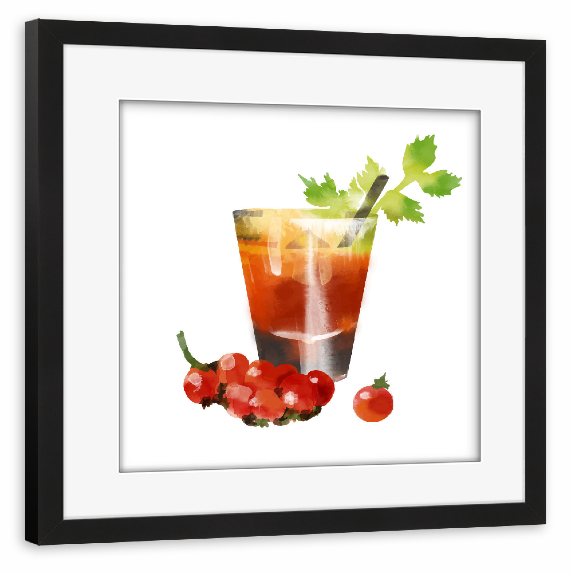 Poster mit Rahmen schwarz "Bloody Mary 3" artboxONE - Abstrakt - Cocktail,Getränk,Getränk,Bar,Wodka,Zitronensaft,Tabasco,Tomatensaft
