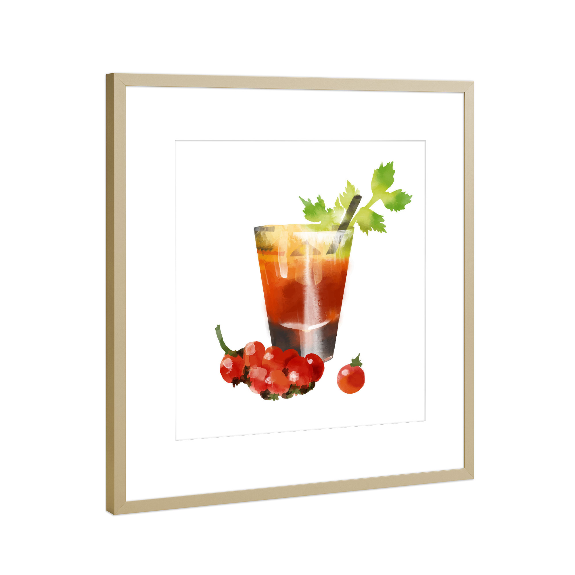 Poster mit Rahmen Gold "Bloody Mary 3" artboxONE - Abstrakt - Cocktail,Getränk,Getränk,Bar,Wodka,Zitronensaft,Tabasco,Tomatensaft