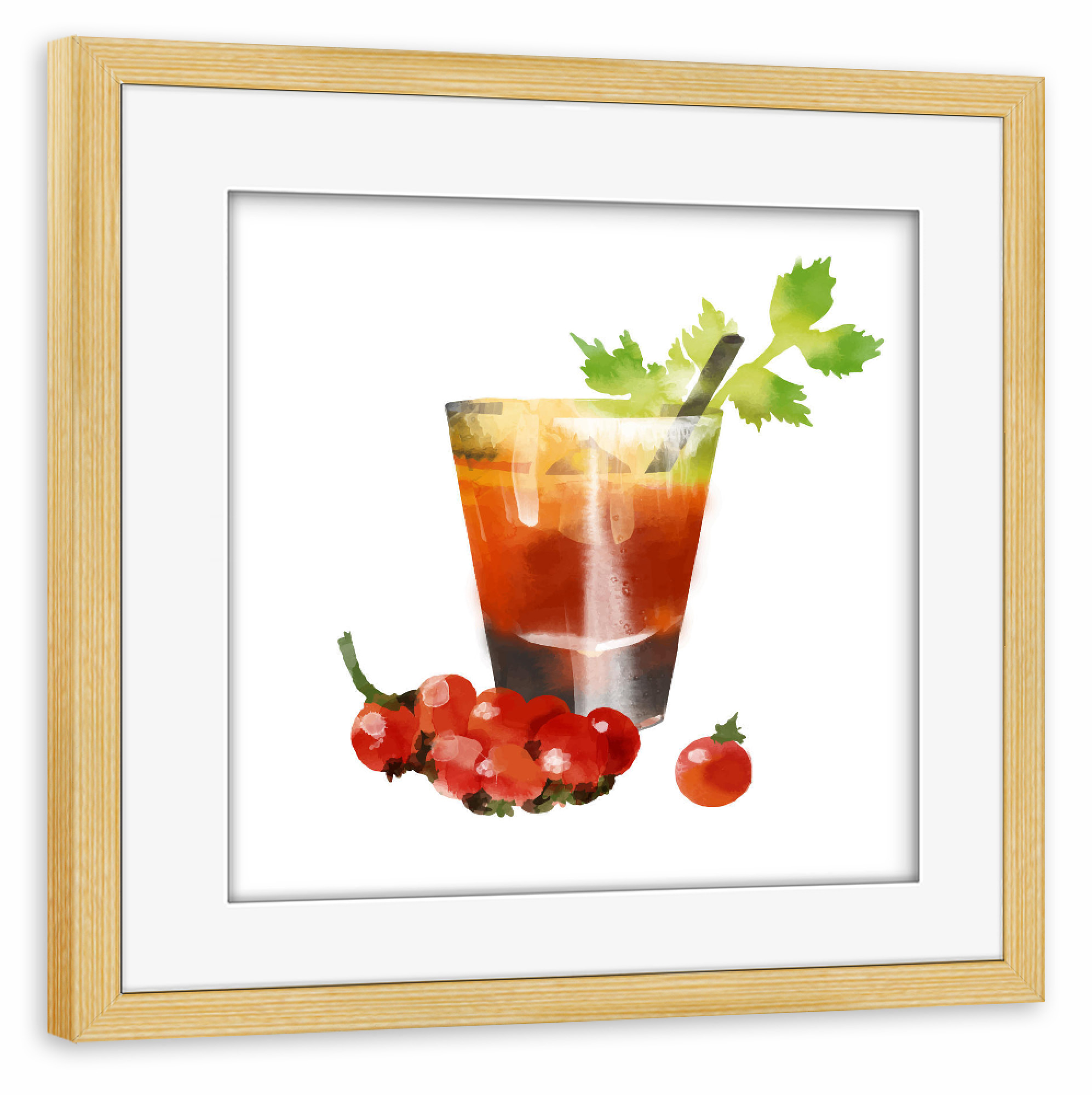 Poster mit Rahmen kiefer "Bloody Mary 3" artboxONE - Abstrakt - Cocktail,Getränk,Getränk,Bar,Wodka,Zitronensaft,Tabasco,Tomatensaft