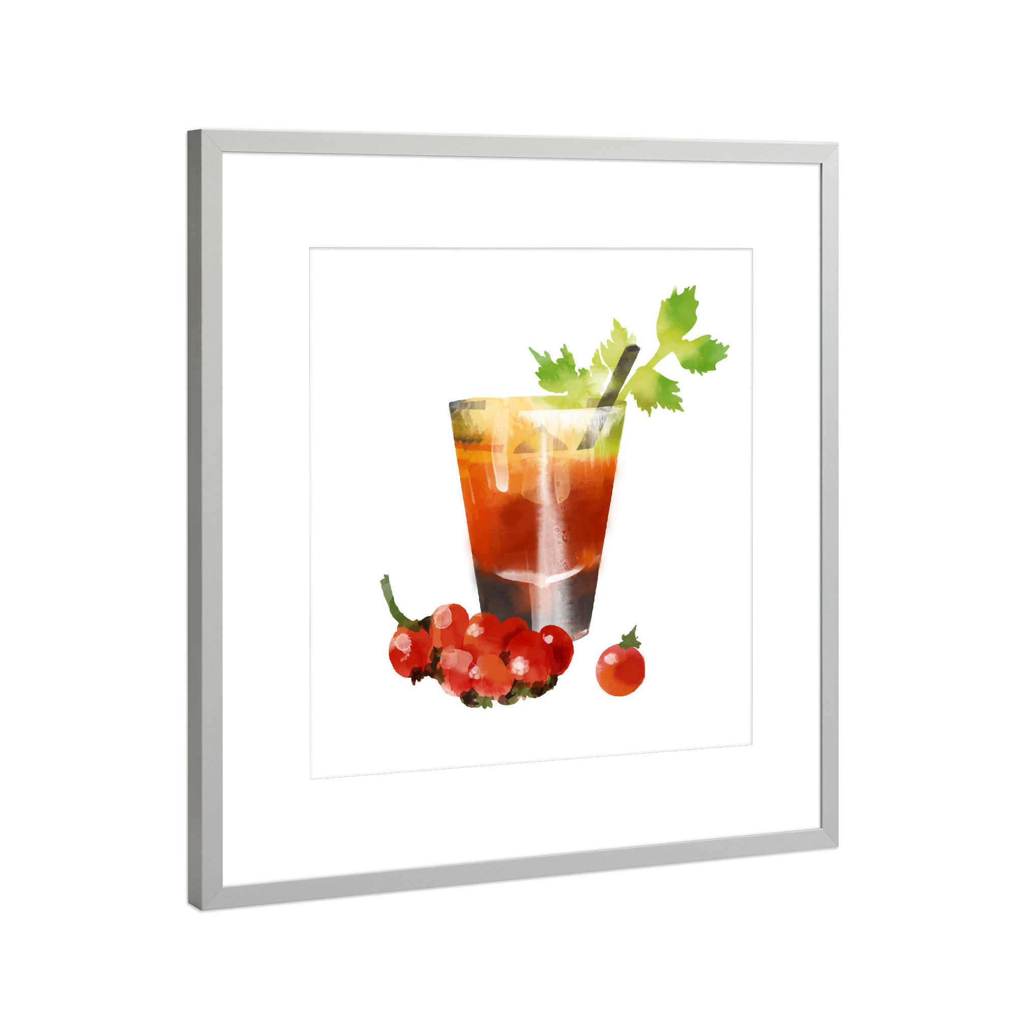 Poster mit Rahmen Silber "Bloody Mary 3" artboxONE - Abstrakt - Cocktail,Getränk,Getränk,Bar,Wodka,Zitronensaft,Tabasco,Tomatensaft