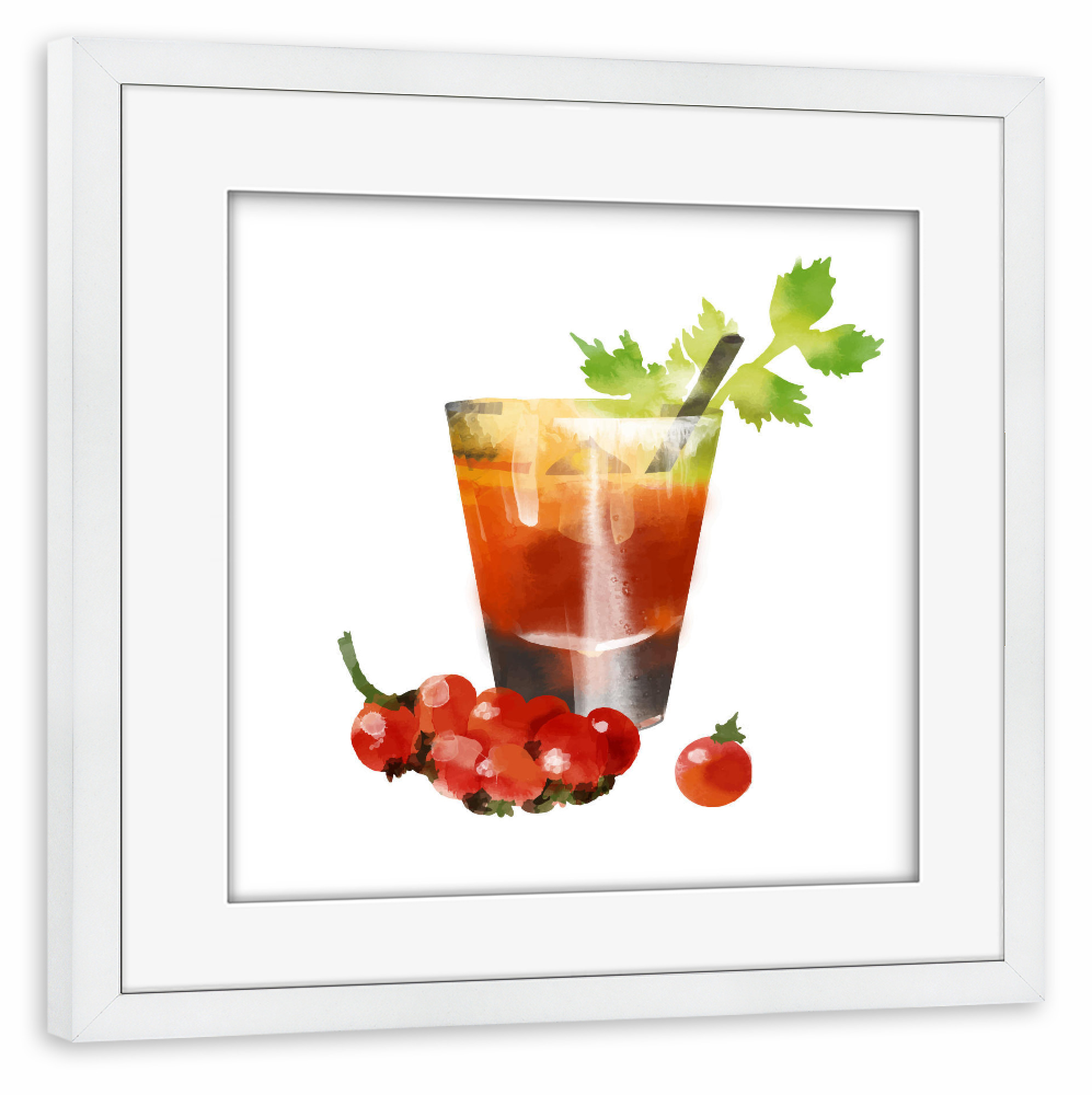 Poster mit Rahmen weiß "Bloody Mary 3" artboxONE - Abstrakt - Cocktail,Getränk,Getränk,Bar,Wodka,Zitronensaft,Tabasco,Tomatensaft