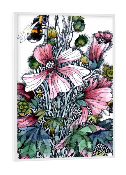 Poster mit weißem Rahmen "Flower 2" artboxONE - Floral - Blumen,Blüten,Hummel,Bestäubung,Pastell