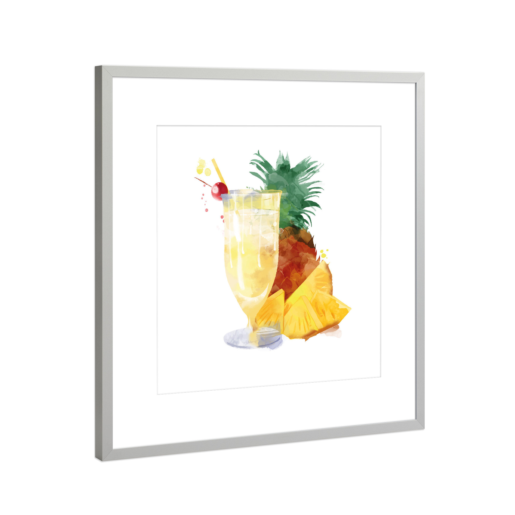 Poster mit Rahmen Silber "Pina Colada 2" artboxONE - Abstrakt,Sommer - Cocktail,Ananas,Drink,Getränk,Bar,Sahne,Kokosnuss,Awesome mix