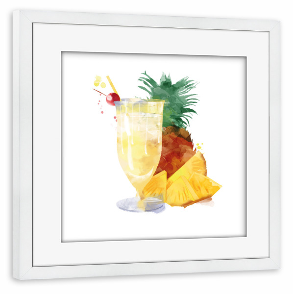 Poster mit Rahmen weiß "Pina Colada 2" artboxONE - Abstrakt,Sommer - Cocktail,Ananas,Drink,Getränk,Bar,Sahne,Kokosnuss,Awesome mix