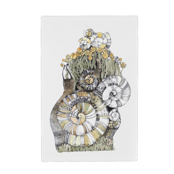 Metall Poster "Mama Schnecke" artboxONE - Floral - Blumen,Blüten,Schneckenhaus,Kreisel,Mandala - Blechschild