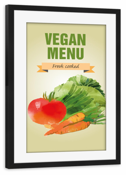 Poster mit Rahmen schwarz "Green Menu" artboxONE - Rock the kitchen,Essen & Trinken - Kochen,Vegan,Vegetarier,Menü,Frische,Möhre,Tomate,Salat,Karotte