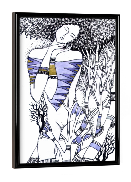 Poster mit schwarzem Rahmen "Winter Deko II" artboxONE - Abstrakt - Nackt,Frau,Muschi,Vagina,Locken,Baum,Winter,Posen