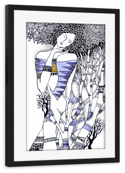 Poster mit Rahmen schwarz "Winter Deko II" artboxONE - Abstrakt - Nackt,Frau,Muschi,Vagina,Locken,Baum,Winter,Posen