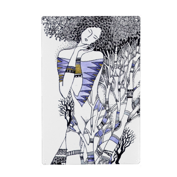 Metall Poster "Winter Deko II" artboxONE - Abstrakt - Nackt,Frau,Muschi,Vagina,Locken,Baum,Winter,Posen - Blechschild