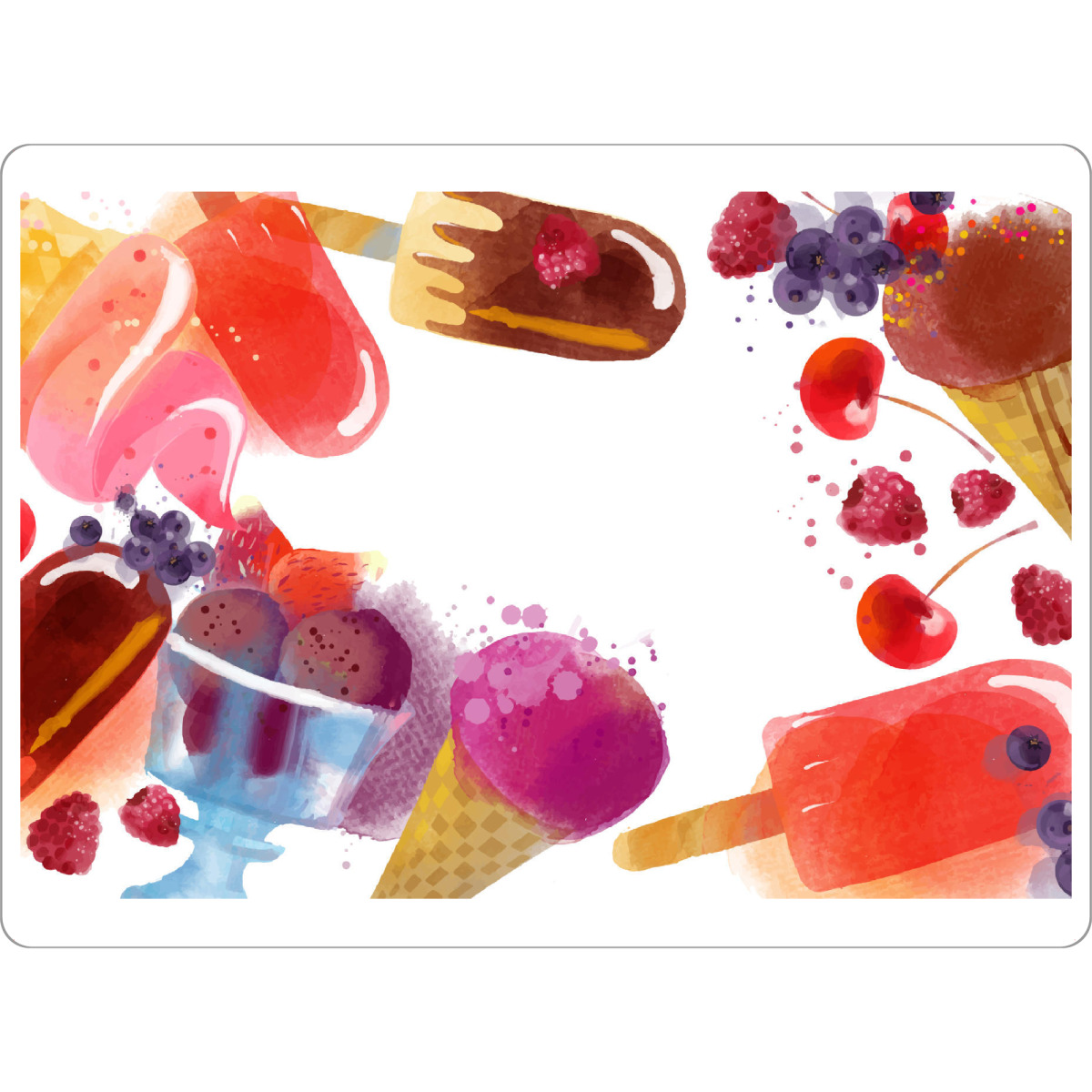 Tischset "Ice Menu red" artboxONE - Rock the kitchen,Essen & Trinken - Eis,Frucht,Obst,Schokolade,Wassereis,Gesund,Schoki,Kirsche,Himbeeren,Softeis