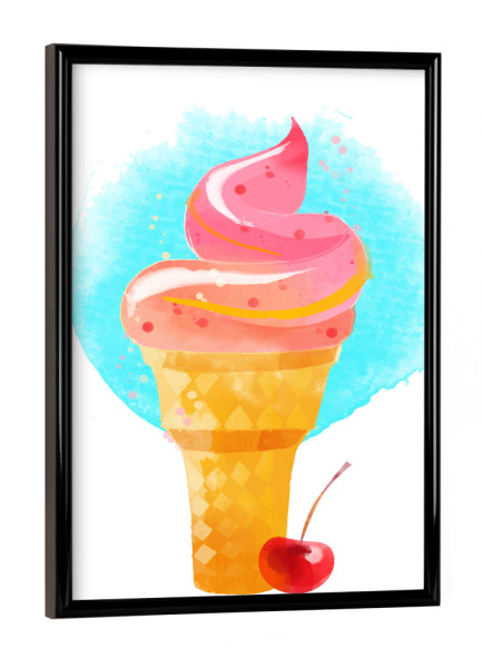 Poster mit schwarzem Rahmen "Soft Ice" artboxONE - Rock the kitchen,Essen & Trinken,Sommer - Eis,Waffel,Kirsche,Softeis