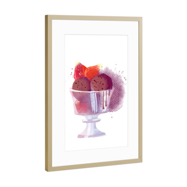 Poster mit Rahmen Gold "Chocolate ice" artboxONE - Rock the kitchen,Essen & Trinken - Eis,Becher,Schokoladeneis,Schoki,Schokolade,Erdbeeren