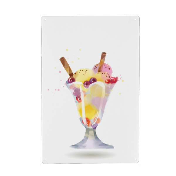 Holzbild "Vanilla ice" artboxONE - Rock the kitchen,Essen & Trinken - Eis,Becher,Vanilleeis,Johannisbeeren,Beeren,Waffeln