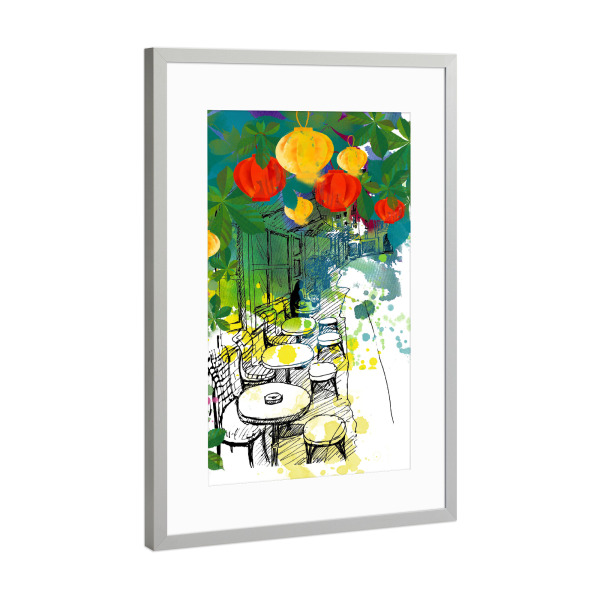 Poster mit Rahmen Silber "Paris Night" artboxONE - Städte / Paris - Cafe,Kneipe,Sommerabend,Bar