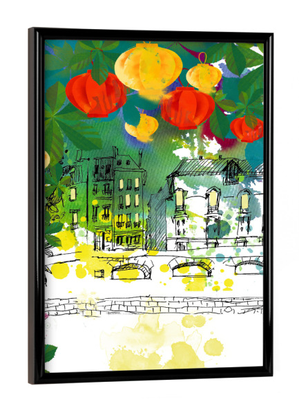 Poster mit schwarzem Rahmen "Night in Paris" artboxONE - Städte / Paris - Sommerabend,Alstadt,Ahorn,Stadtmauer,Idylle