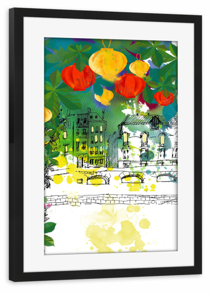 Poster mit Rahmen schwarz "Night in Paris" artboxONE - Städte / Paris - Sommerabend,Alstadt,Ahorn,Stadtmauer,Idylle