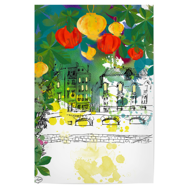 Poster "Night in Paris" artboxONE - Städte / Paris - Sommerabend,Alstadt,Ahorn,Stadtmauer,Idylle