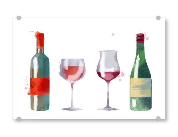 Acrylglasbild "In Vino" artboxONE - Rock the kitchen,Essen & Trinken - Rotwein,Flaschen,Gläser,Rosé,Party,Weinprobe,Feier