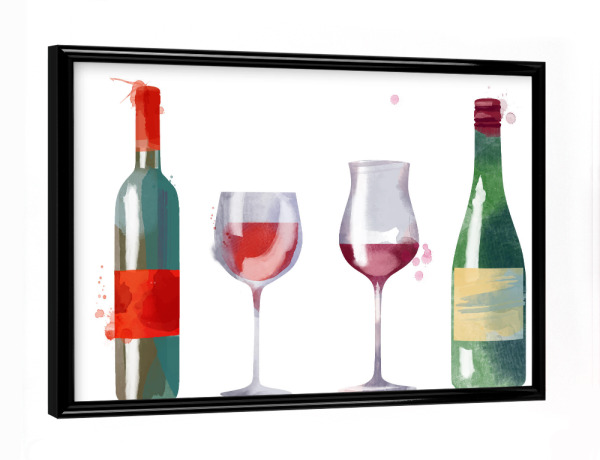 Poster mit schwarzem Rahmen "In Vino" artboxONE - Rock the kitchen,Essen & Trinken - Rotwein,Flaschen,Gläser,Rosé,Party,Weinprobe,Feier