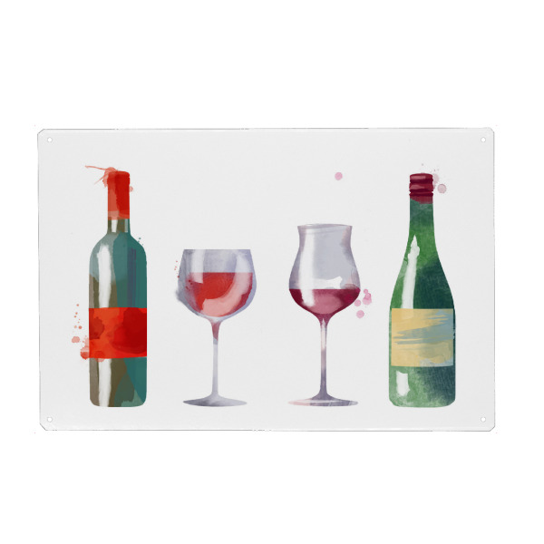 Holzbild "In Vino" artboxONE - Rock the kitchen,Essen & Trinken - Rotwein,Flaschen,Gläser,Rosé,Party,Weinprobe,Feier