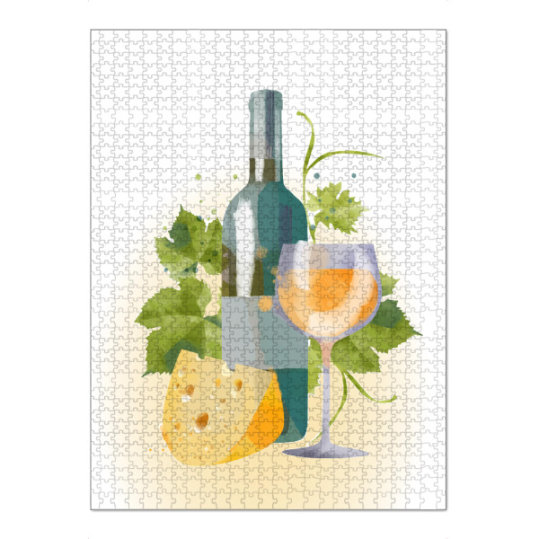 Puzzle Ravensburger "Blonder Wein" artboxONE - Rock the kitchen,Essen & Trinken - Weißwein,Käse,Flasche,Gläser,Dessert,Frankreich,Leben,Nachtisch