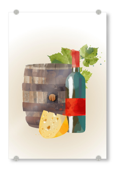 Acrylglasbild "Weinfass" artboxONE - Rock the kitchen,Essen & Trinken - Rotwein,Gereift,Käse,Weinflasche,Käseeecke,Käseblock