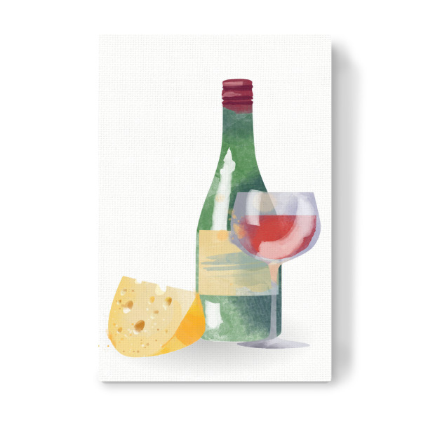 Leinwandbild "Roter Wein" artboxONE - Rock the kitchen,Essen & Trinken - Rotwein,Gereift,Käse,Weinflasche,Käseeecke,Käseblock,Dessert,Nachtisch