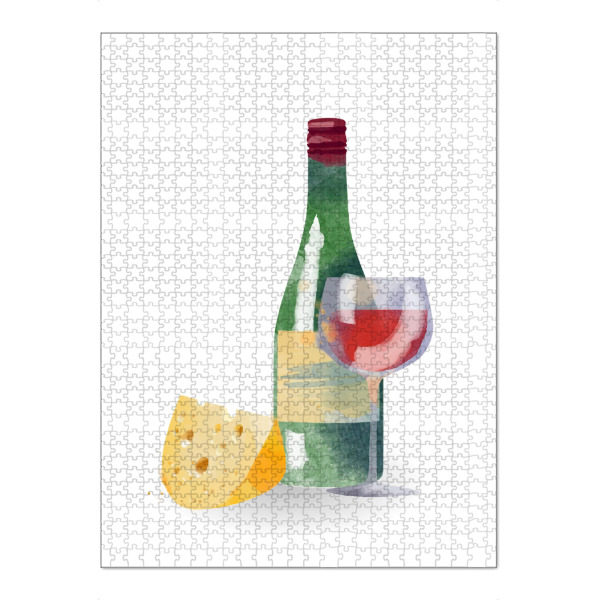Puzzle Ravensburger "Roter Wein" artboxONE - Rock the kitchen,Essen & Trinken - Rotwein,Gereift,Käse,Weinflasche,Käseeecke,Käseblock,Dessert,Nachtisch